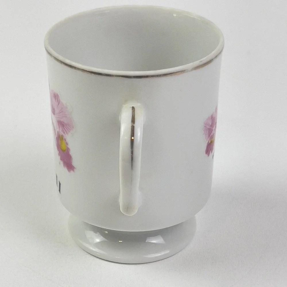 Vintage Souvenir Hawaii Pink Hibiscus Flower Gold Pedestal Coffee Cup Porcelain